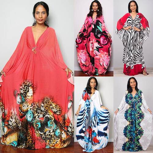 Women Ethnic Print Kaftan Beach Dress Plus Size Swimsuit