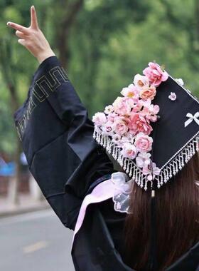 赫本风学士帽成品簪花帽毕业照硕士帽拍照田园风送女友送闺蜜洋气