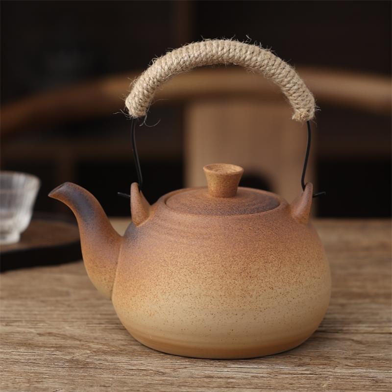 煮茶陶壶白泥仿柴烧窑变壶电陶炉烧水壶竹提梁陶瓷泡茶煮水壶煮茶