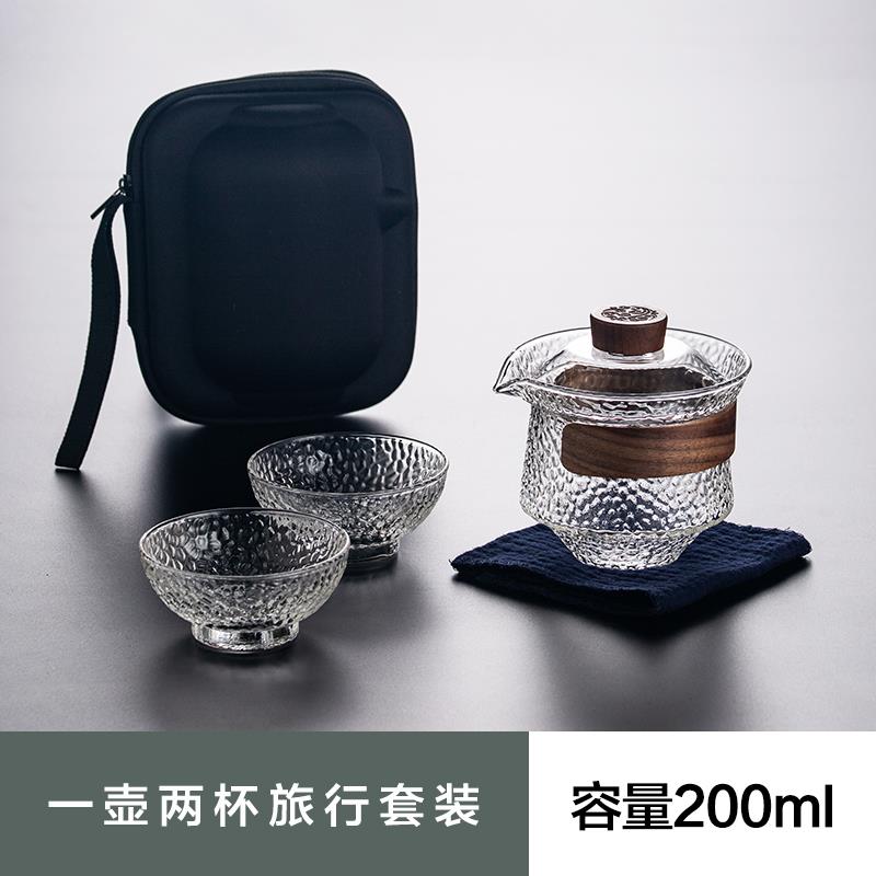 高档鱼玻戏璃泡杯便携旅行茶具一壶二高杯快客杯耐温茶杯功夫茶具