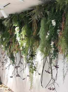 热销仿真绿植壁挂垂吊藤条绿色植物波斯蕨类墙壁管道吊顶门头装饰