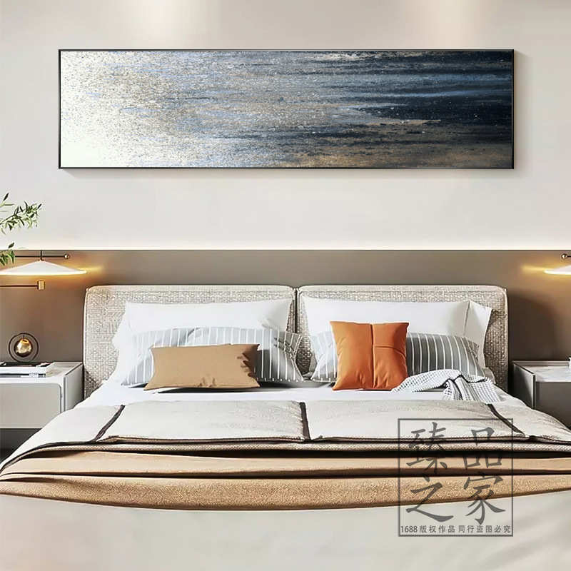 间墙油画轻背景床头装饰画立体卧室挂画式意卧房高档砂岩奢抽象主图片