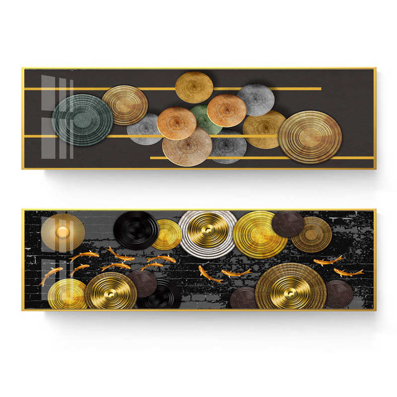 卧室装饰画欧式轻奢床头挂画九鱼图壁画现代简约房间客厅背景墙画图片