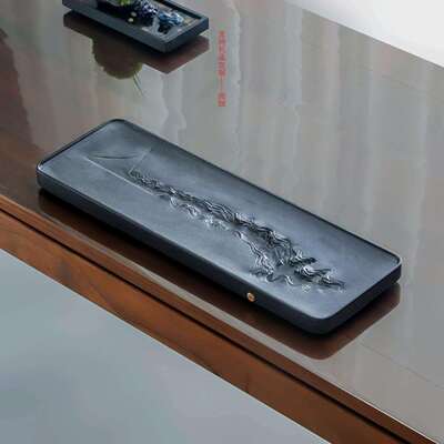 阅锐黑金整石浮雕茶盘干湿两用茶台家用商务贺礼原石茶台海托盘