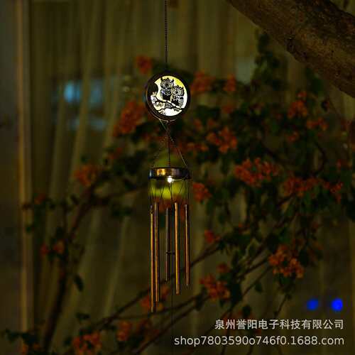 风铃铁艺风铃灯太阳能庭院欧式户外景观复古投光灯圆盘猫头鹰蜂鸟
