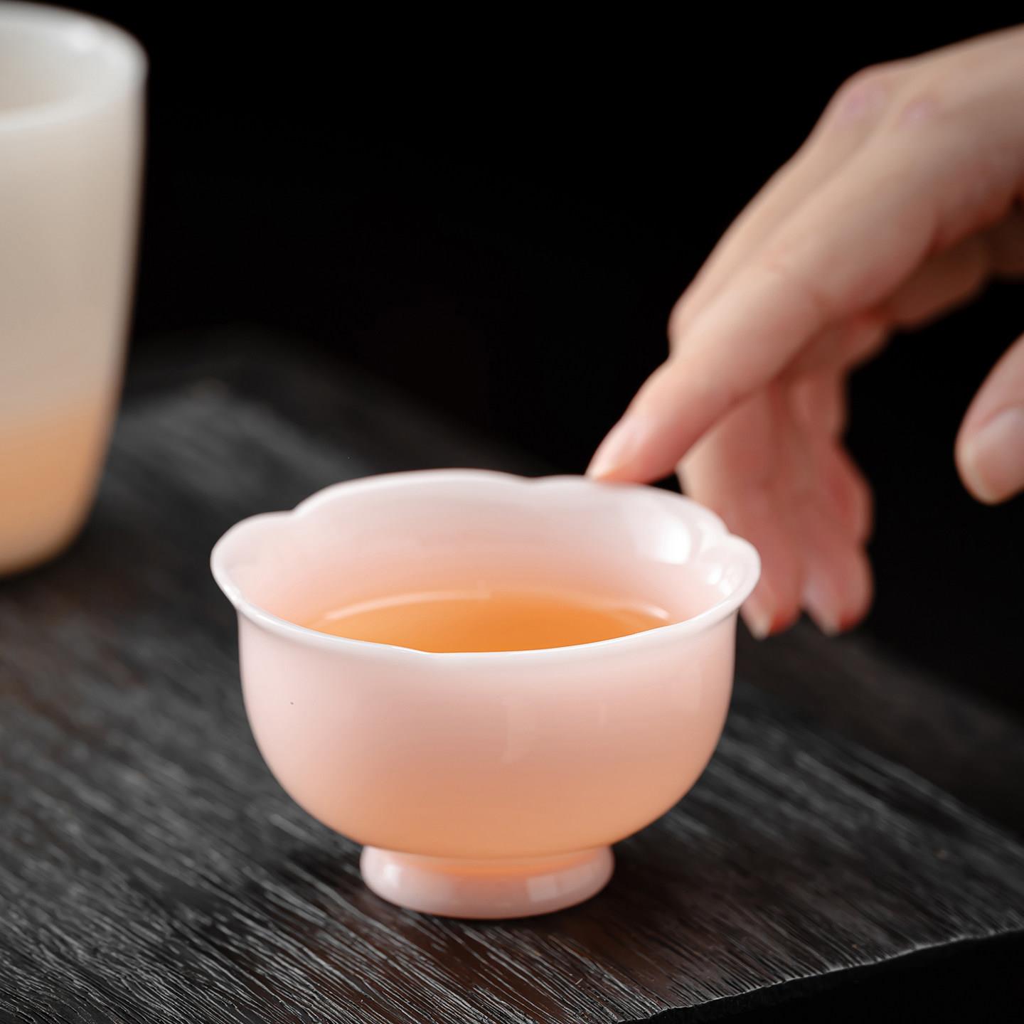 冰种玉瓷主人杯高档润透璞玉情侣一对功夫茶杯薄胎品茗杯陶瓷茶具
