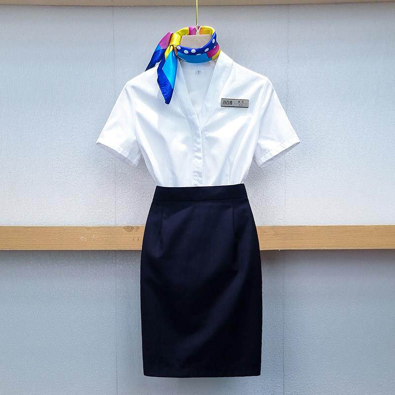 前台工作装女短袖衬衫套裙空姐礼物仪服装职业套装美容院工作服夏