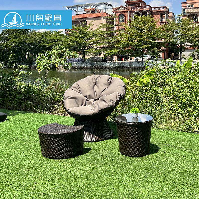户外花园庭院别墅仿茶杯藤编椅子室外民宿景区桌椅三件套组合家具