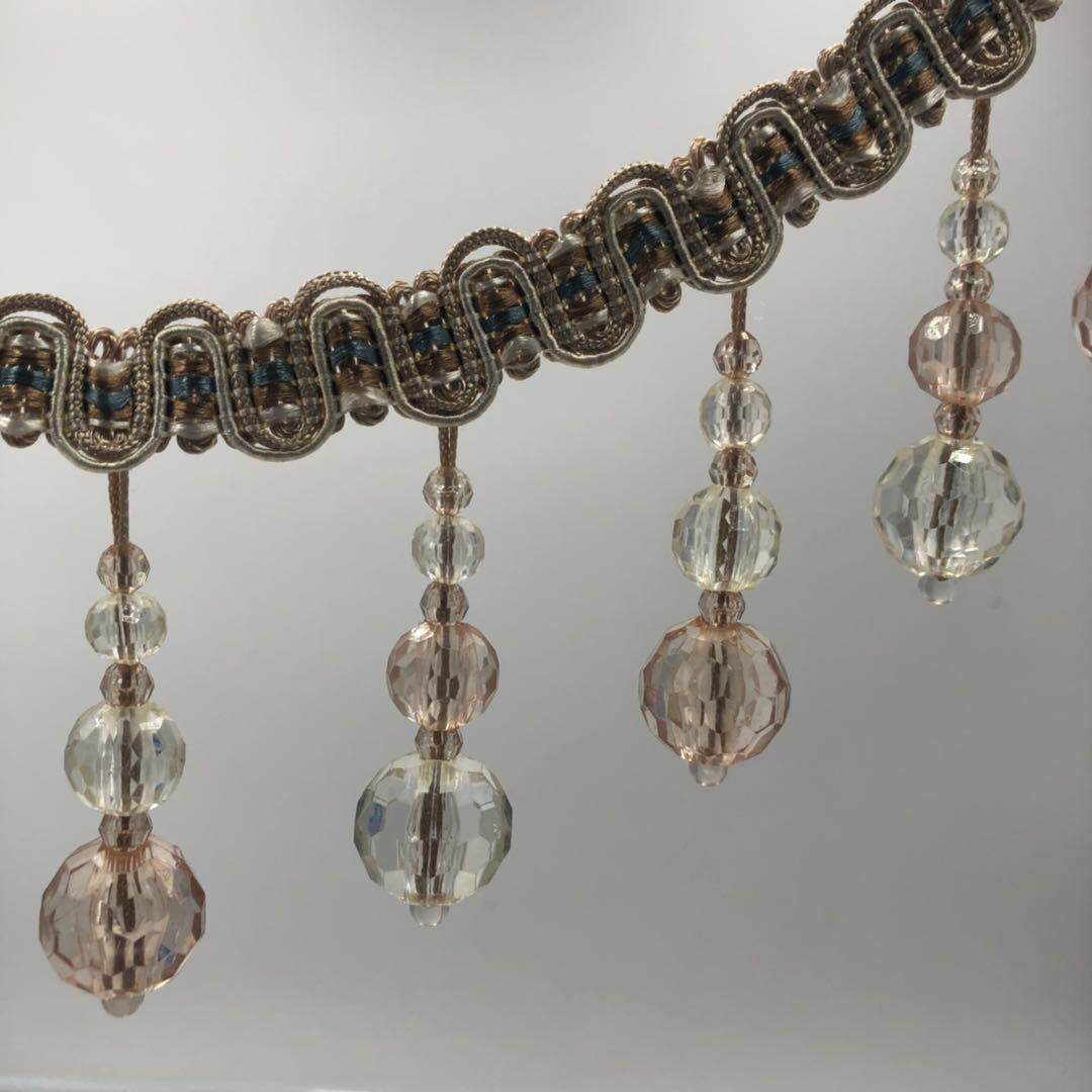 新款窗帘双色地球饰流花边亚配力珠子桌布沙发家纺装饰辅料配克件