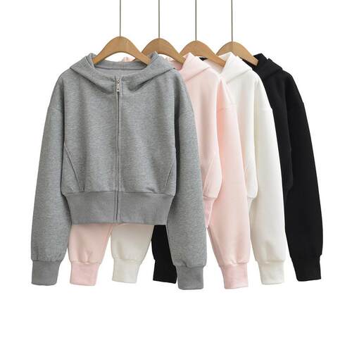 Hooded zipper sweatshirt jacket slimming short sports top