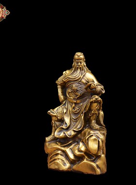 宏达 黄铜铜关公 夜读初秋 关公读书 铜器礼品摆件