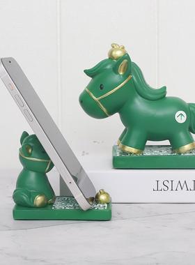 直销新款创意绿马手机支架办公室树脂桌面摆件平板支架家居装饰品
