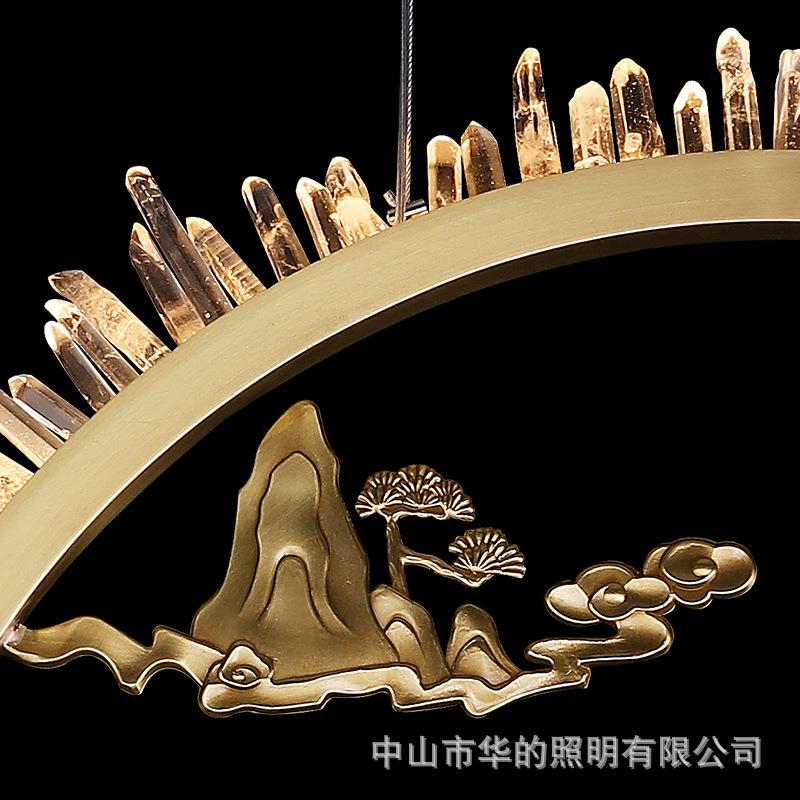 后现代全铜客厅吊灯轻奢天然水晶创意圆环新中式山云餐厅卧室灯具