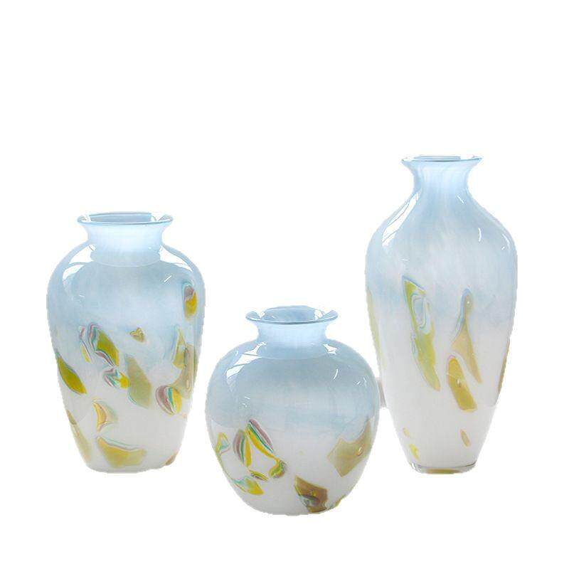 厂家直销中古风手工渐变天空蓝玻璃花轻奢风桌面居家鲜花