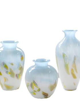 厂家直销中古风手工渐变天空蓝玻璃花轻奢风桌面居家鲜花