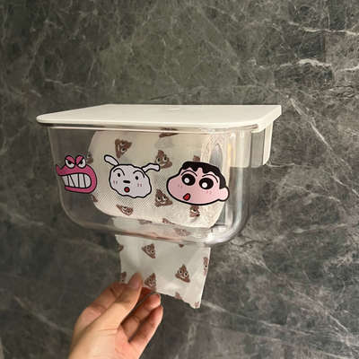 卡通透明卫生间厕纸盒网红高端大气抽纸盒免打孔壁挂卷纸盒纸巾架