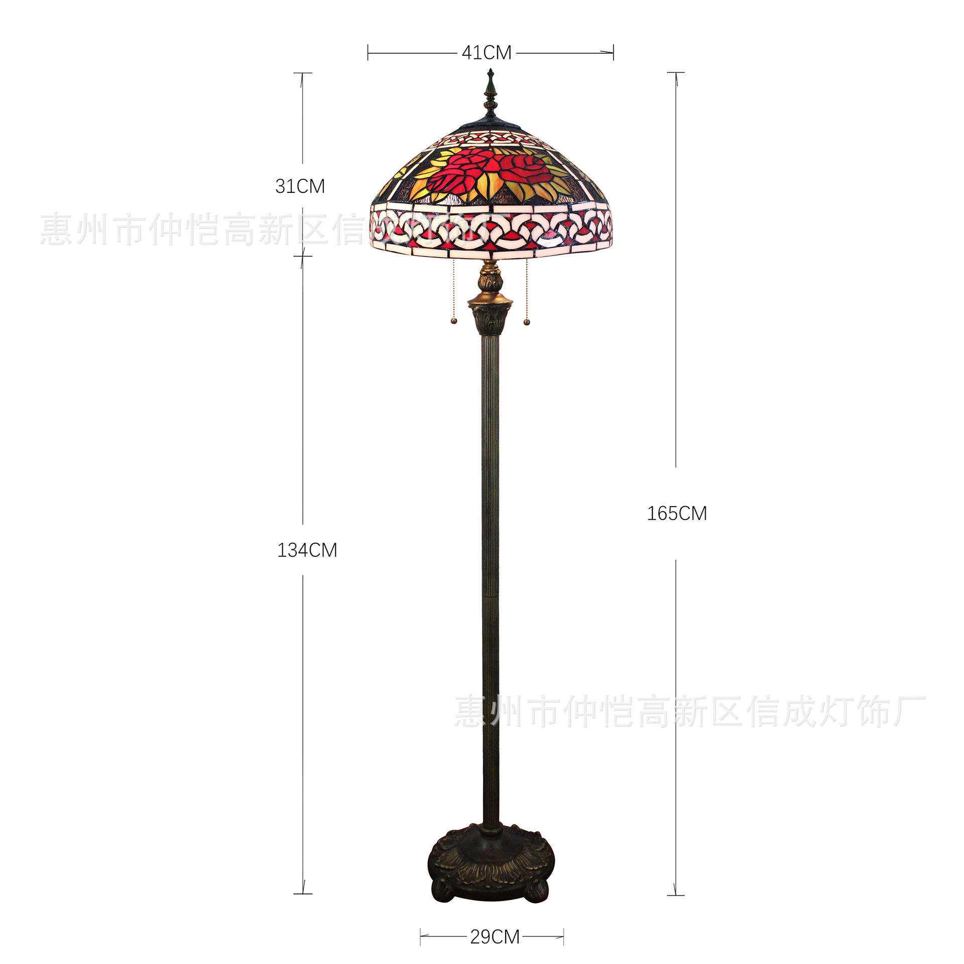 蒂凡尼彩色玻璃高档喜庆玫瑰花复古站立灯餐厅中式卧室书房落地灯
