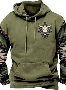Men's Aztec Hoodie Western Cowboy Hooded Sweatshirt Warm