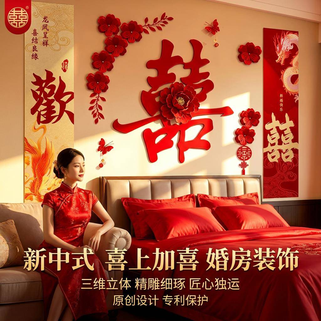 2026婚房布置套装结婚客厅沙发背景墙拉花新房卧室男女方婚庆用品