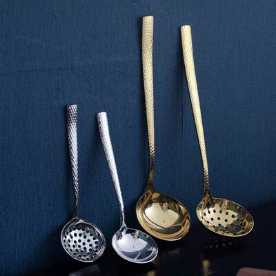 Hammer pattern golden stainless steel hot pot spoon