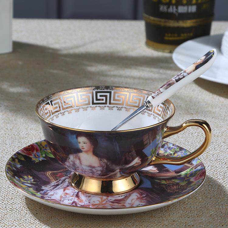 高档咖啡杯描金欧式复古骨瓷杯具套装创意陶瓷英式茶具配金色架