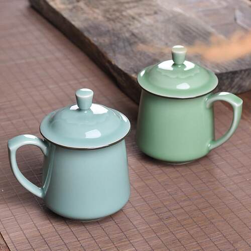 欣和青瓷茶杯家用带盖子泡茶杯陶瓷大号办公杯个人会议杯可定制