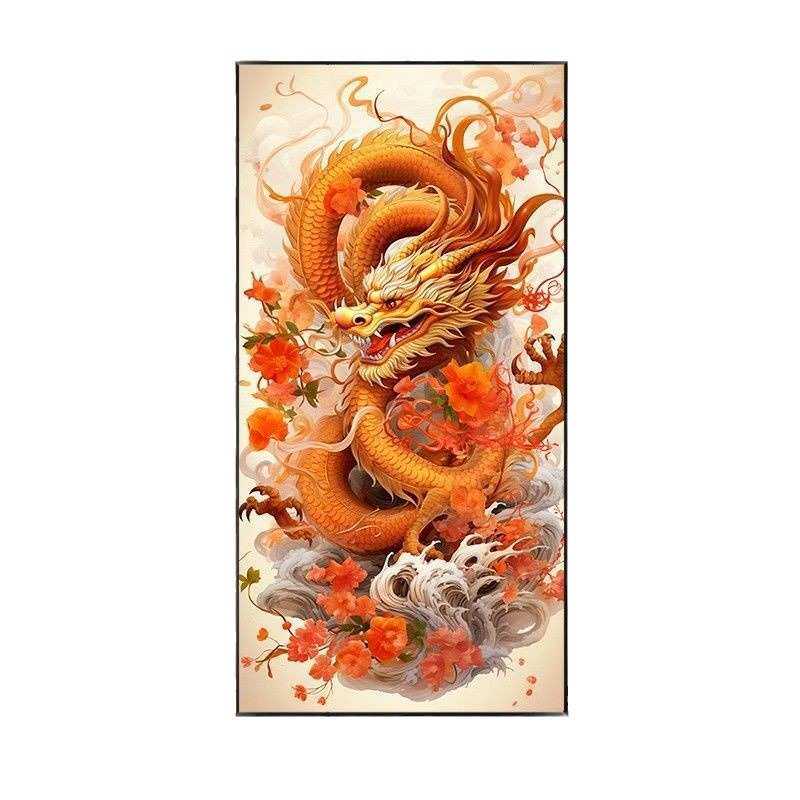 金龙腾飞竖版玄关挂画客厅餐厅装饰画入户过道书房2024年龙图壁画