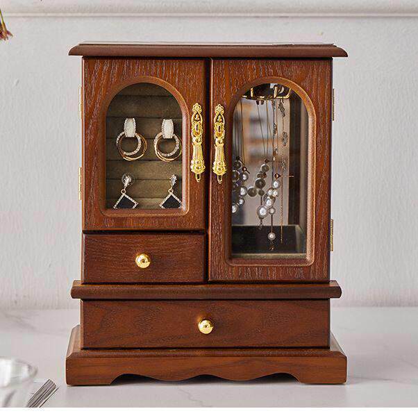 实木覆古首饰盒收纳盒饰品耳饰耳环高档项炼发饰戒指家用木盒