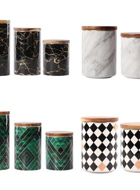 北欧现代简约家居陶瓷大理石纹密封罐样板房间餐厅厨房储物罐装饰