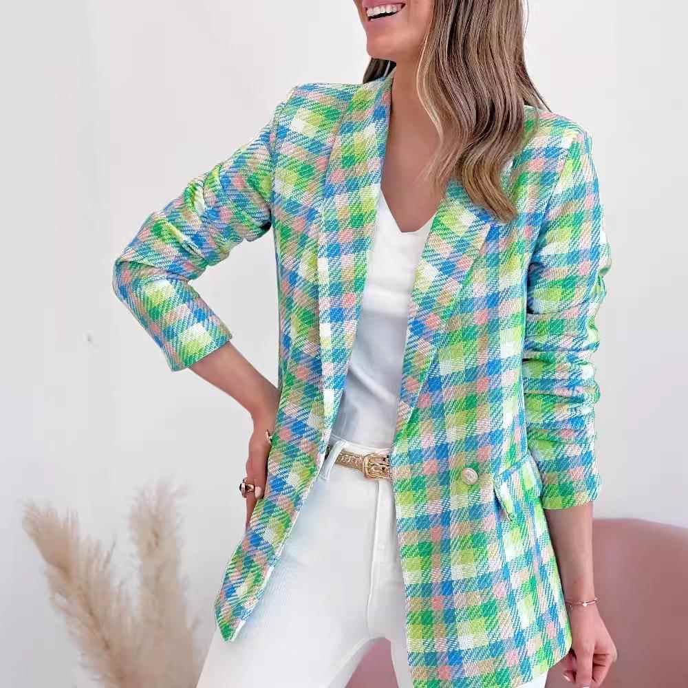 women for jacket suit casual button two pocket sleeve long