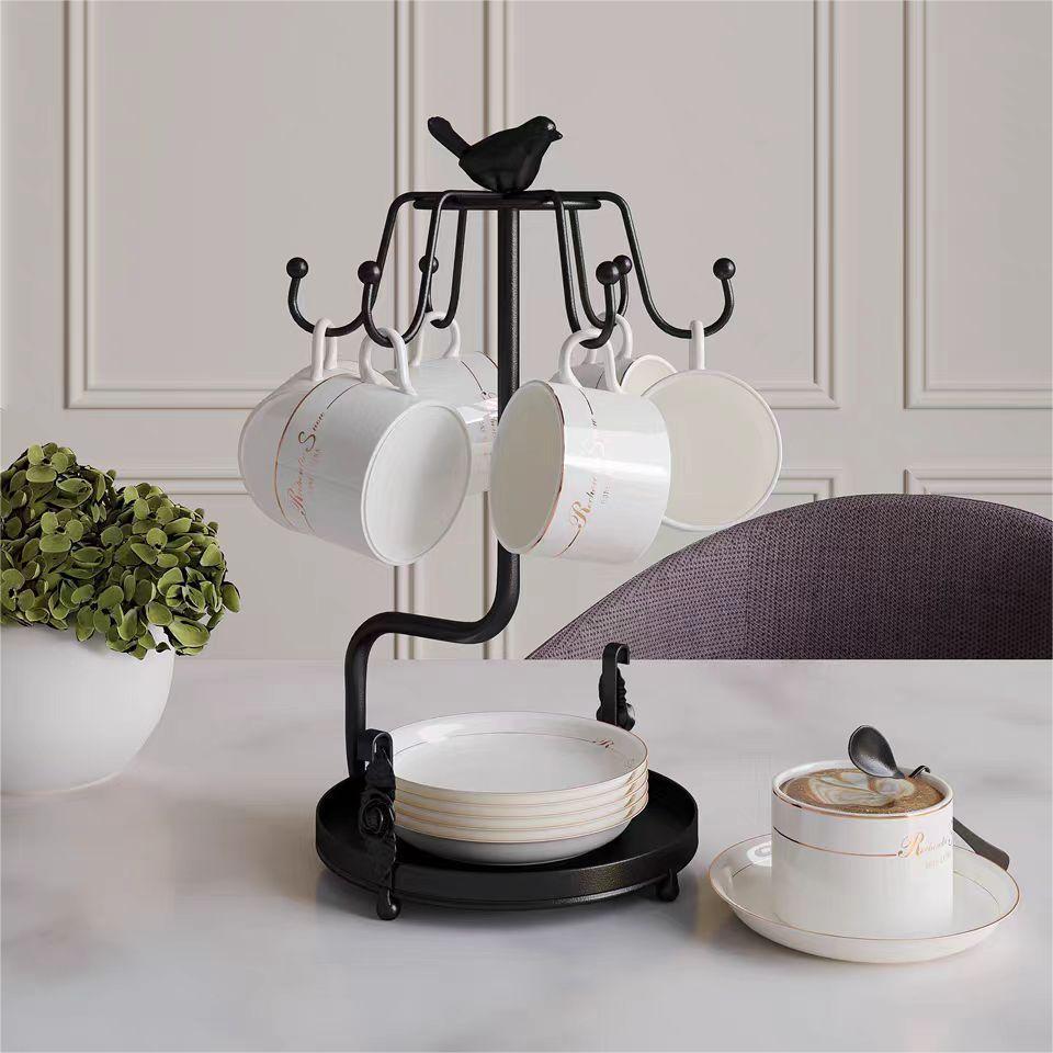 家用金属杯架客厅铁艺挂架套装创意复古摆件欧式咖啡杯悬挂收纳架
