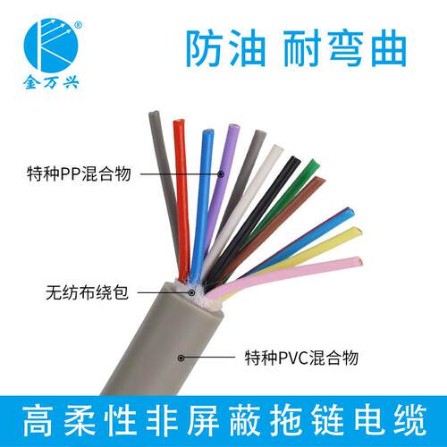 金万兴KFD-1501高速非屏蔽拖链电缆12*0.3坦克链耐油抗拉柔性软线