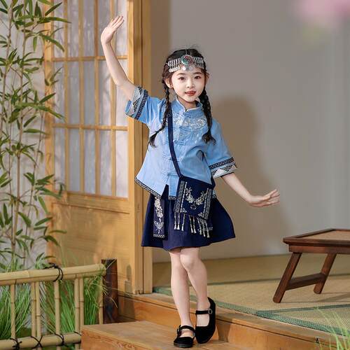 正品男广西壮族儿童出舞蹈装三月三女童苗族服侗族黎族少数民族演