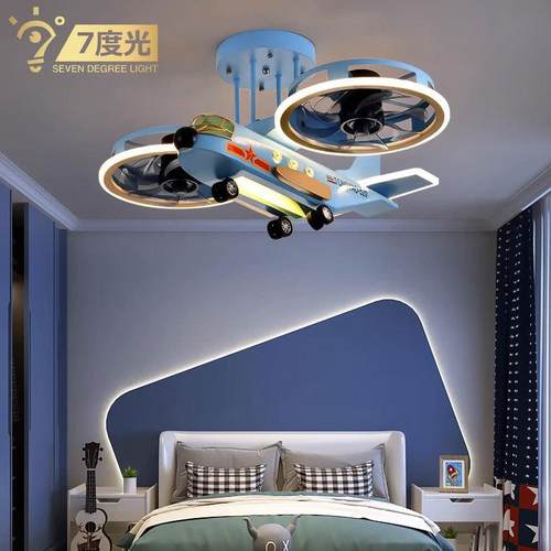 【跨境】卧室书房儿童房风扇灯男孩房间个性创意吸顶灯风扇飞机灯