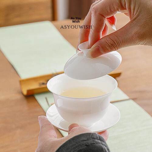 高骨瓷盖碗茶具潮州功夫茶具薄身潮汕三彩碗丹琮茶上等单品茶