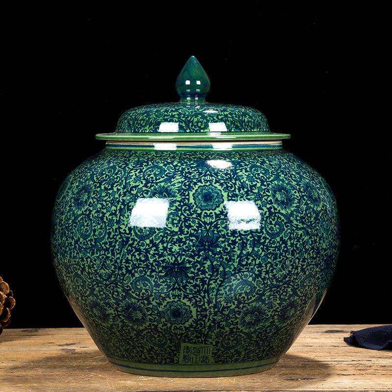 景德镇陶瓷米缸储米箱防潮防虫油缸米桶20kg30斤50kg密封带盖水缸