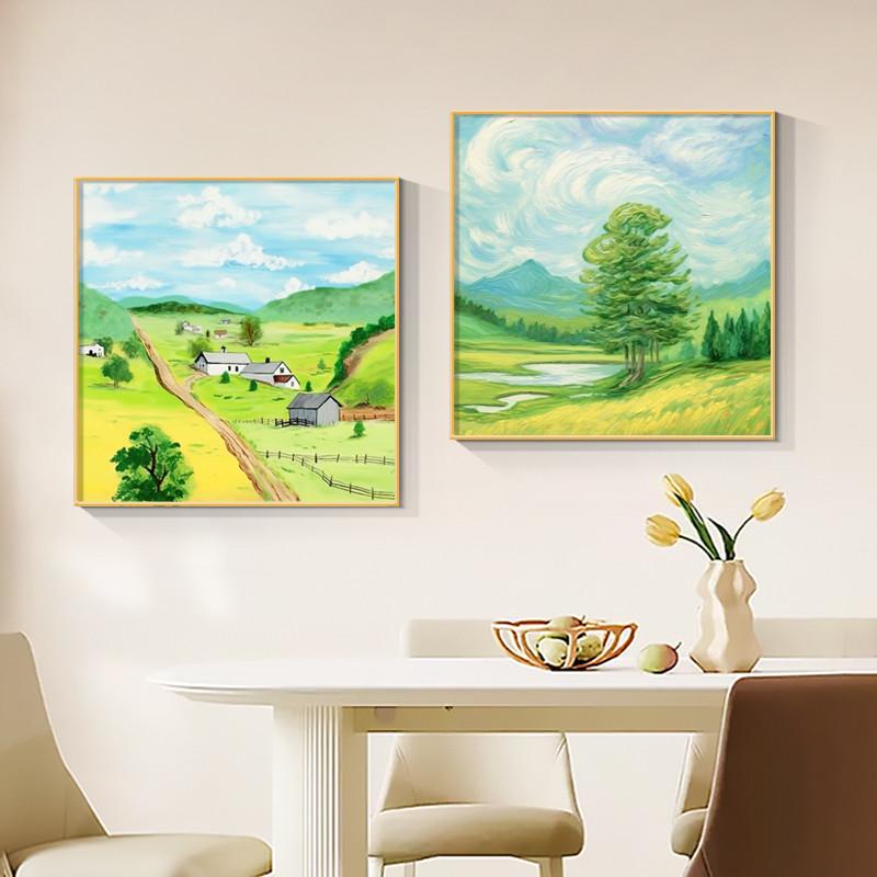 北欧田园小清新风景挂画餐厅正方形卧室系装饰画客厅走廊壁画图片