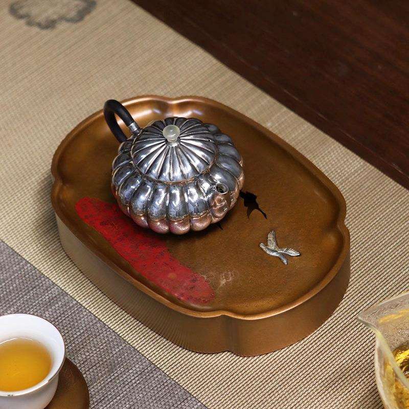 手工铜壶承干泡台养壶茶承壶托茶壶垫储水建水茶水洗水盂茶盘茶具