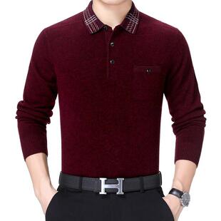 纯色男高士真口袋毛衣档百衫 B中年羊绒翻领厚款 搭打底 H99195 冬季