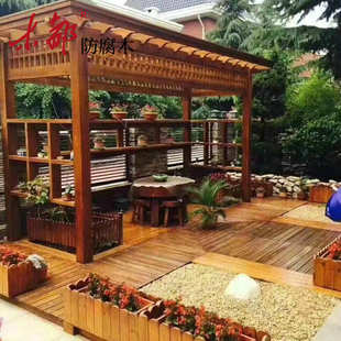 景观庭院花旗松防腐木防水地板木凉亭木廊桥栏杆实木建筑护栏批发