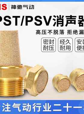 SNS神驰气动消声器电磁阀配件排气接头快排消音器静音PST01-02-03