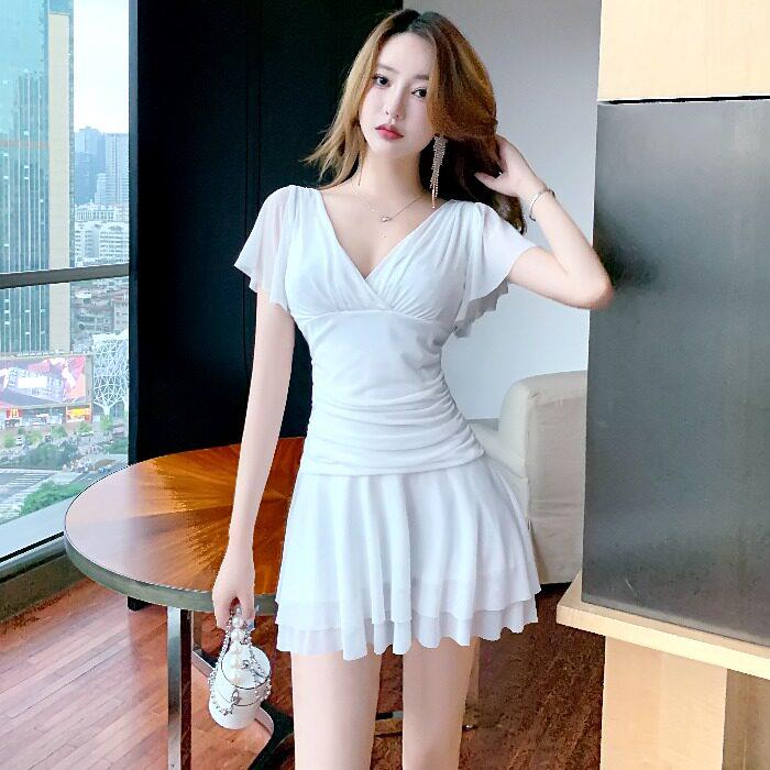 2025新款夏装女性感洋装网纱短袖短裙修身桑拿沐足技师服网红