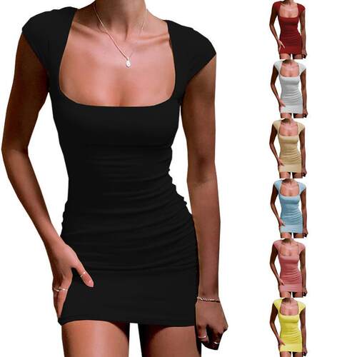Short sleeved women's square neck dress