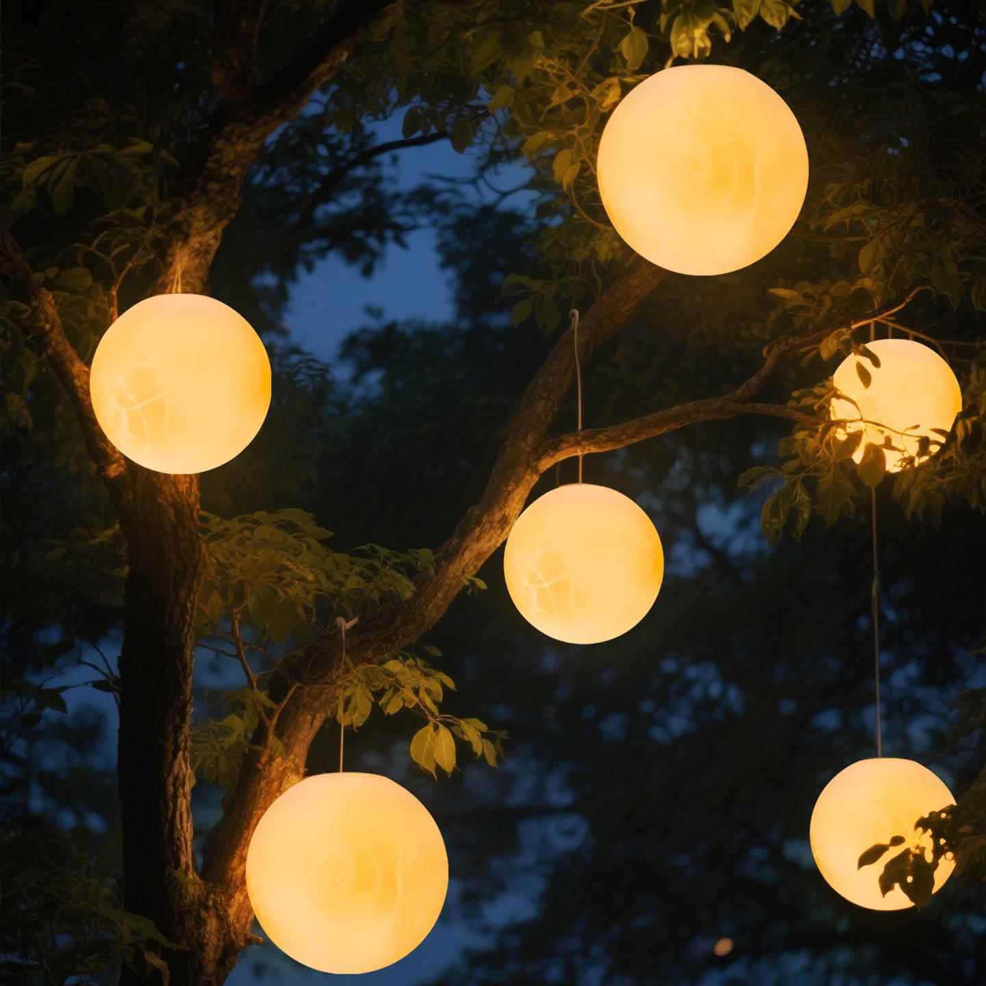 月球吊灯户外防水太阳能挂树上圆形灯景观中秋节日氛围布置月球灯