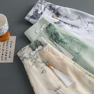 新款 女休闲高腰显瘦冰丝阔腿裙裤 时尚 印花国风七分裤 薄款 2025夏季