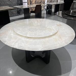 进口冰川世纪豪华石材餐桌屋经典白色冰玉天然大理石餐桌圆形转盘