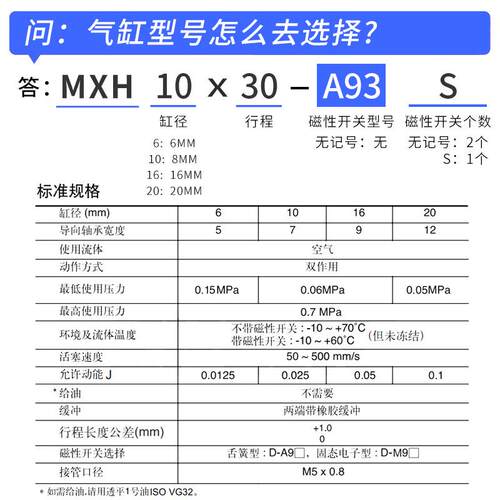 MXH滑台气缸MXH6/MXH10/MXH16/MXH20内置磁环带导轨