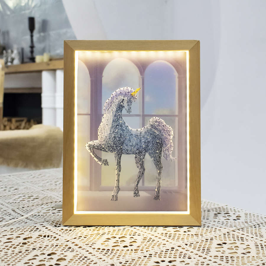 创意手工钉子绕线纱线画台灯DIY材料包信马由缰独角兽节日礼物