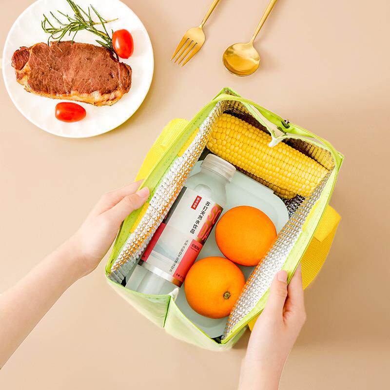 PU防水加厚饭盒袋简约纯色学生上班族带饭包保温包防水加厚饭盒袋