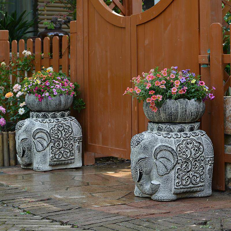水泥大象花盆覆古动物创意别墅入户花园花槽门口装饰艺术花坛摆件